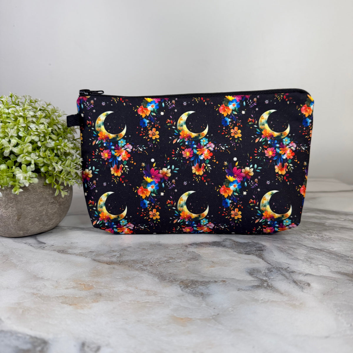 Pouch - Floral Moon on Black