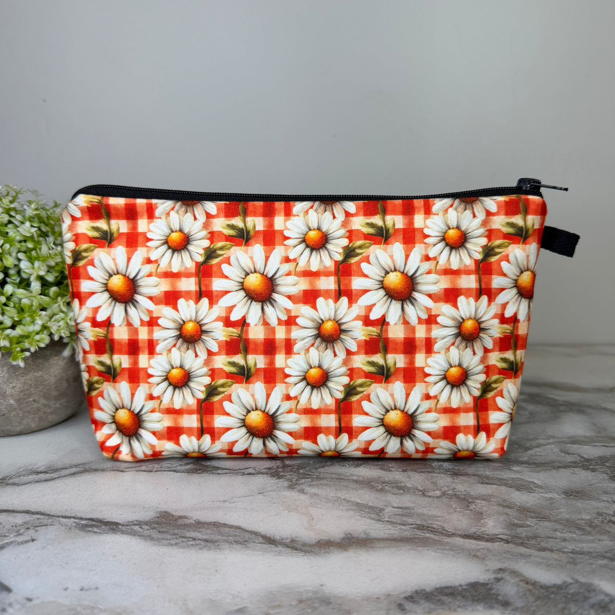 Pouch - Floral Orange Gingham Daisy