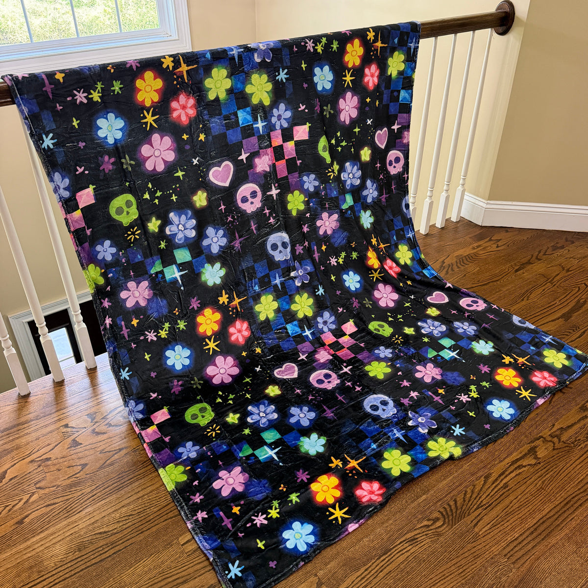 Blanket Halloween #11 - Skull Check Floral Star