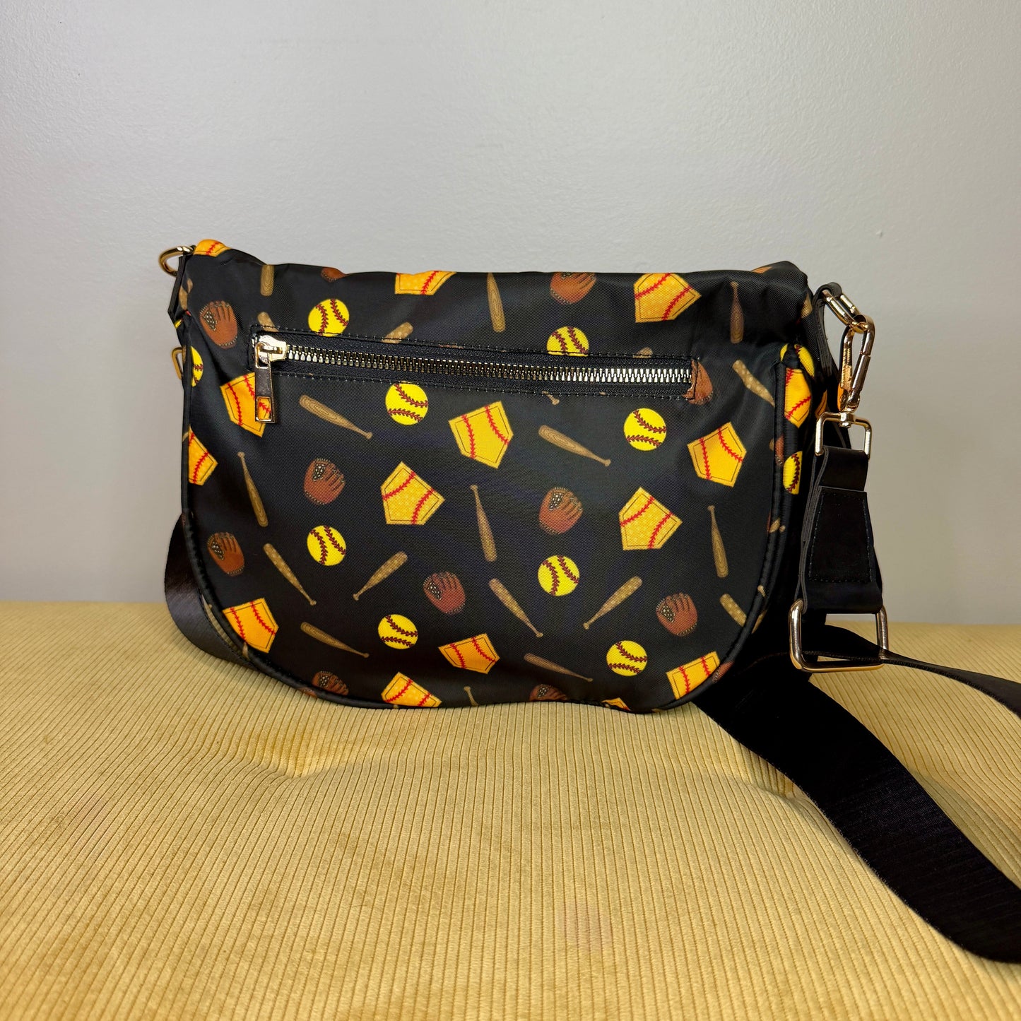 The Roni Nylon Crossbody - Softball on Black