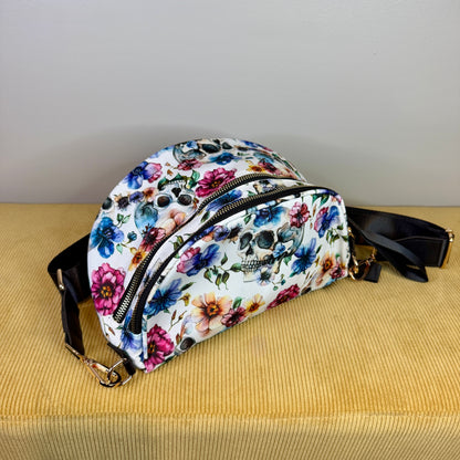 The Roni Nylon Crossbody - Halloween Fall Skull Floral on White