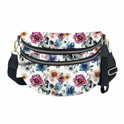 The Roni Nylon Crossbody - Halloween Fall Skull Floral on White