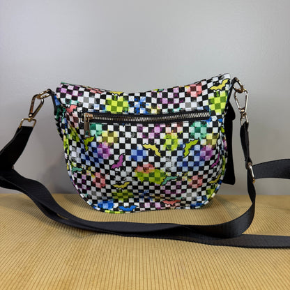 The Roni Nylon Crossbody - Halloween Fall Rainbow Bat Checker