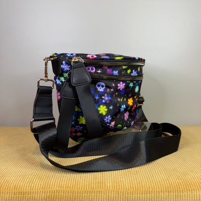 The Roni Nylon Crossbody - Halloween Fall Skull Check Floral Star