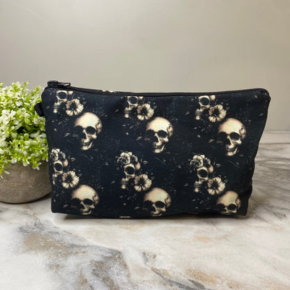 Pouch - Halloween Fall, Black Floral Skull