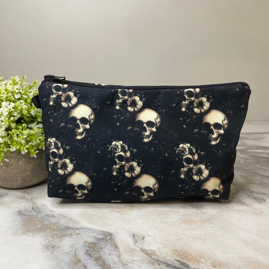 Pouch - Halloween Fall, Black Floral Skull