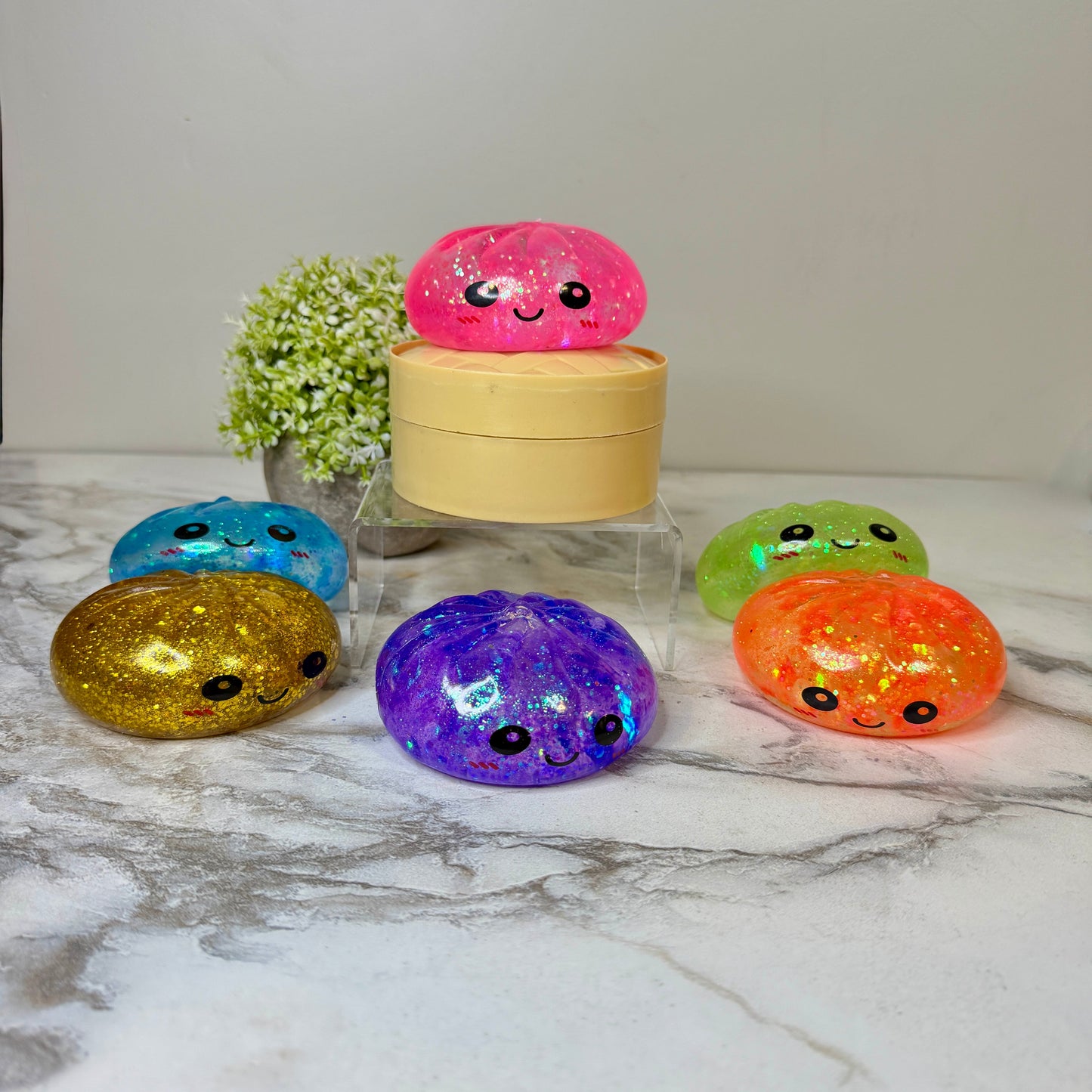 Squishy Toy - Viral Dumpling, Slow Rise Glitter - Blue