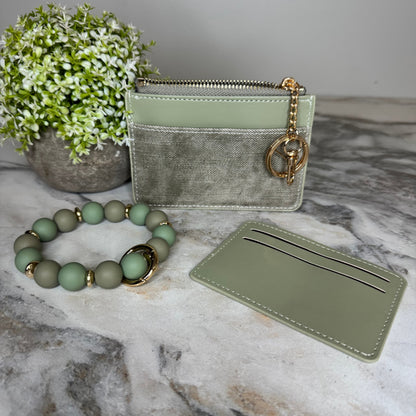 Denim Suede Bracelet Keychain & Card Holder Wallet