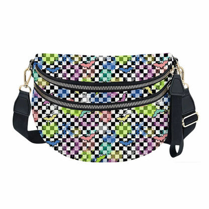 The Roni Nylon Crossbody - Halloween Fall Rainbow Bat Checker