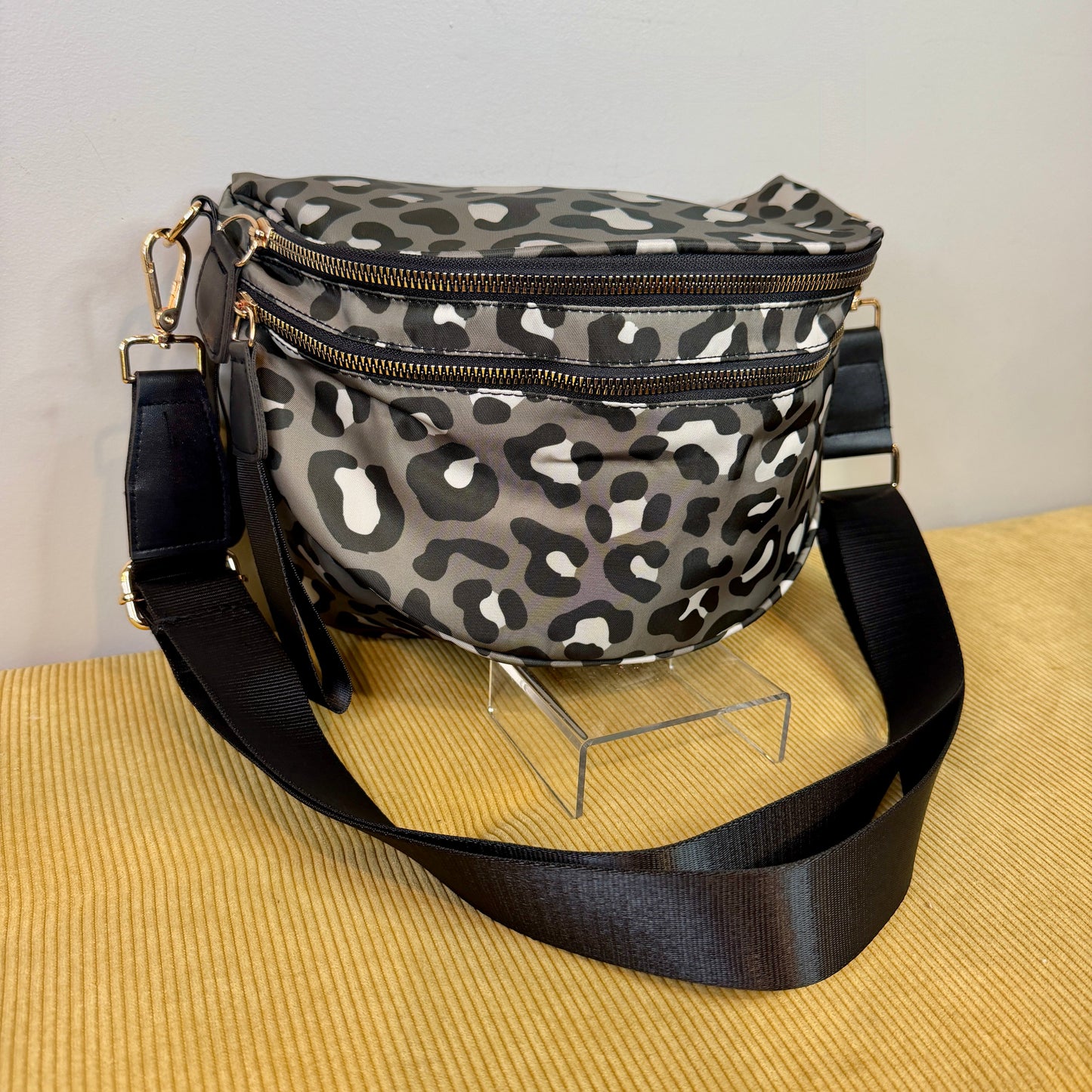 The Roni Nylon Crossbody - Animal Print Grey