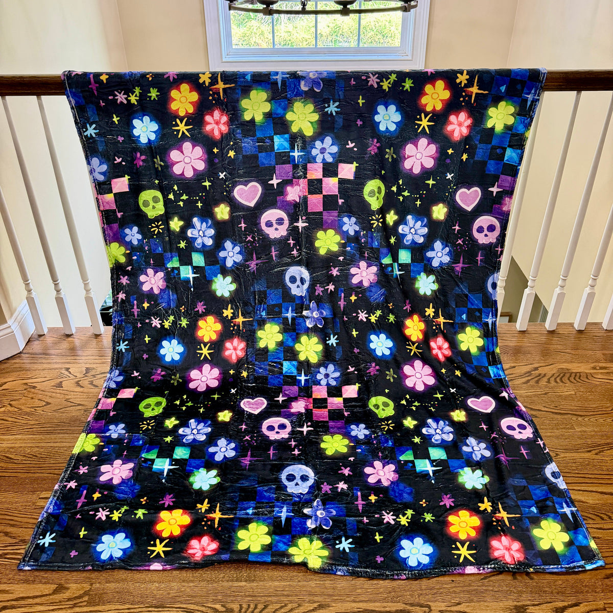 Blanket Halloween #11 - Skull Check Floral Star