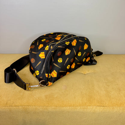 The Roni Nylon Crossbody - Softball on Black