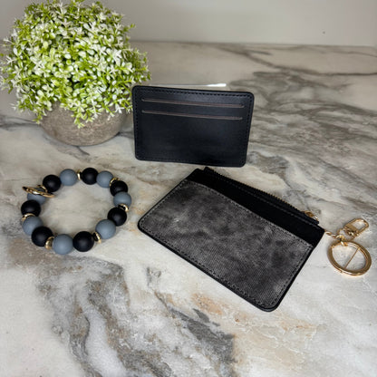Denim Suede Bracelet Keychain & Card Holder Wallet