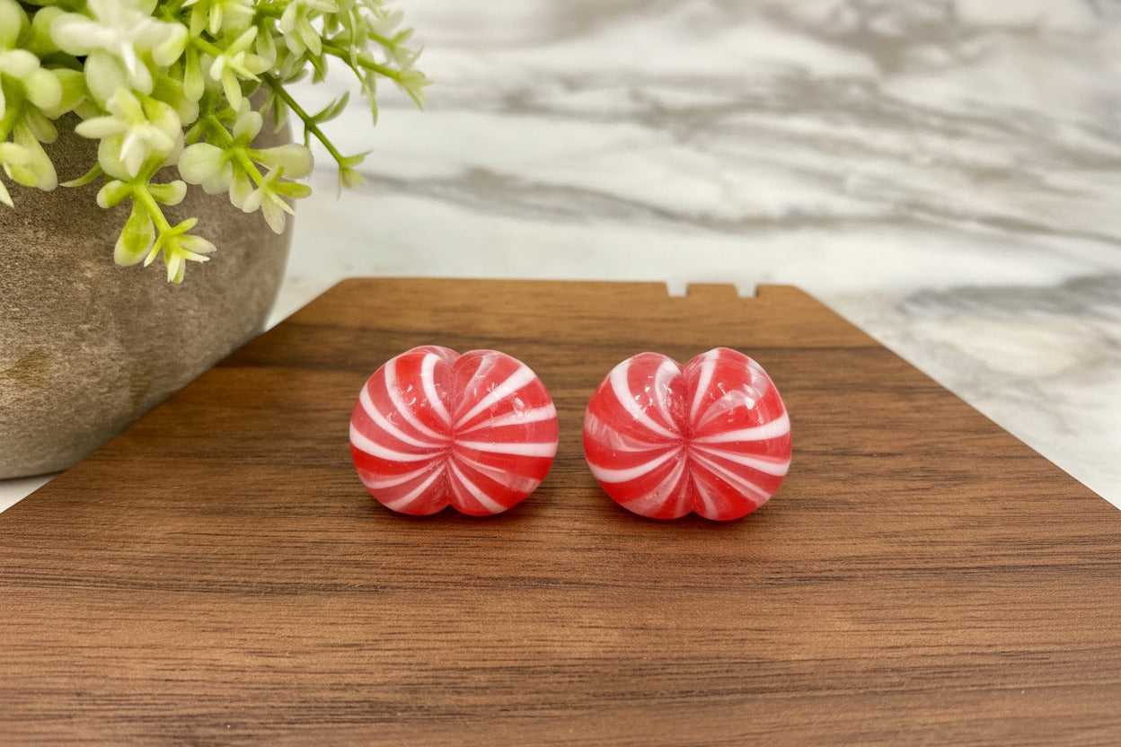 Wooden Stud Earrings - Christmas - Peppermint #1